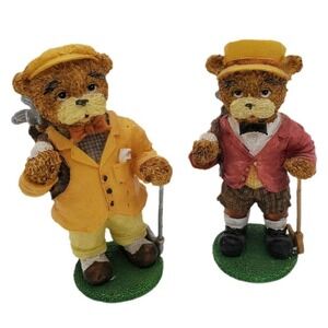 Two LOI Distributing 5 1/2" Paper Mache Grandpa Golf Figurines Decor Brown Bears